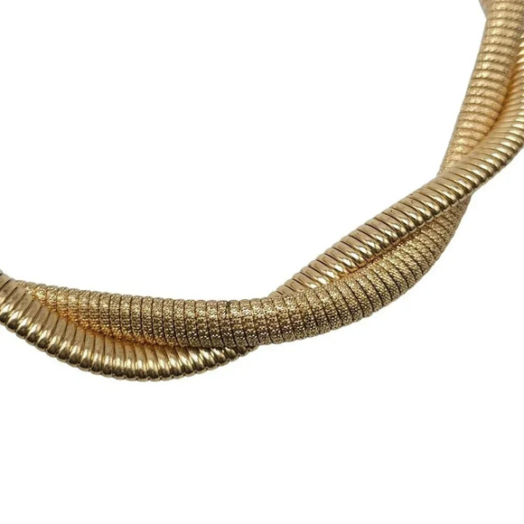Snake Double Chunky Chain Choker Necklace Lobster Closure Gold Tone Vintage - Picture 3 of 6